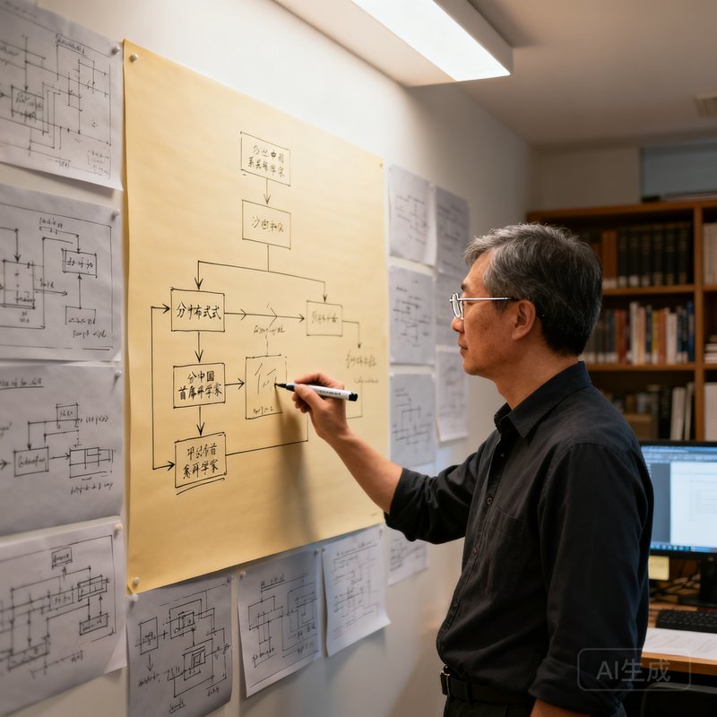 周铭——沙巴中国首席科学家，戴着无框眼镜的中年男性，正在白板前绘制分布式系统架构图，周围贴满了技术设计草图。
